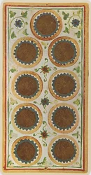 El Nueve de Oros, facsímil de una carta del tarot del mazo 