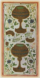 Los Dos de Copas, facsímil de una carta del tarot del mazo 