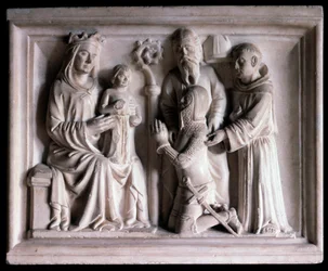 La Virgen presentando a Jesús a tres personas (escultura)