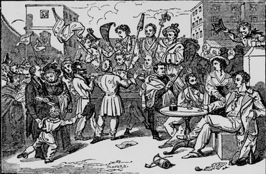 Una elección simulada en la prisión de Kings Bench, c. 1828, 1912