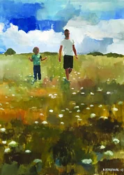 Paseo de verano para padres e hijos