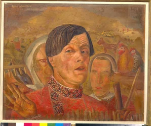 Autorretrato con el gallo y la gallina, hacia 1924 - 60,4 x 73,5 cm - Colección privada