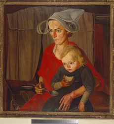 Pobreza - Pintura de Boris Dmitryevich Grigoriev (1886-1939), óleo sobre lienzo (79x79 cm)
