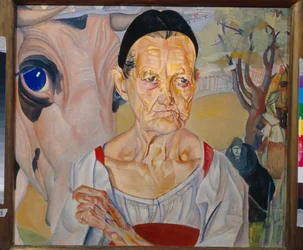 Los rostros de Rusia: Retrato de una anciana lechera (Dairywoman (Del ciclo ""Los rostros de Rusia")), Pintura de Boris Dmitrievich Grigoriev (1886-1939)