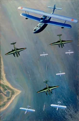 Hidroaviones - Pintura de Boris Ivanovich Tsvetkov (1895- hacia 1940), óleo sobre lienzo