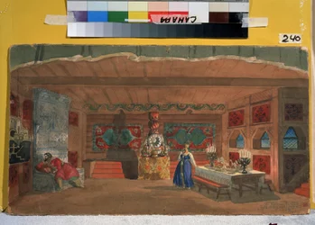 Escenografía preparatoria para la ópera La novia del zar de N. Rimsky Korsakov (Rimsky-Korsakov) (1844-1908) Obra de Boris Michaylovich Kustodiev (Koustodiev)