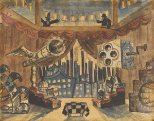 Inglaterra. Diseño de escenario para la obra de teatro La pulga de E. Zamyatin