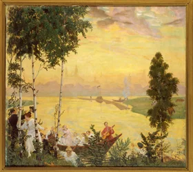 Escapada al campo (Country Trip). Pintura de Boris Michaylovich Kustodiev (Kustodiev) (1878-1927), óleo sobre lienzo