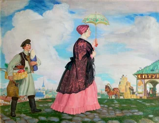 Mujer comerciante con compras, 1920