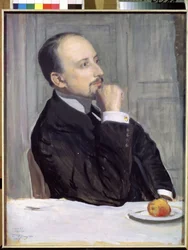 Retrato del artista Evgeny Evgenyevich Lanceray (Eugene Lancere) (1875-1946) (Retrato del artista E. Lanceray). Obra de Boris Michaylovich Kustodiev (1878-1927), témpera sobre cartón