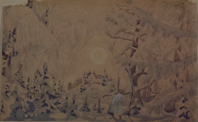Diseño de escenario para la ópera La Doncella de Nieve de N. Rimsky-Korsakov, 1910