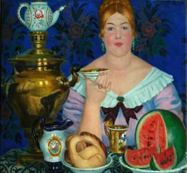 La esposa del comerciante bebiendo té, 1923