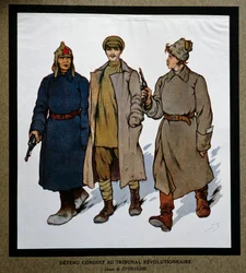 Rusia después de la Revolución de 1917: Un detenido llevado al Tribunal Revolucionario