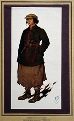 Rusia: agente femenina de la cheka revolucionaria rusa. Dibujo de Boris Zvorykine (1872-1935)