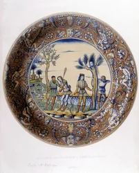 Dafne transformada en laurel para escapar de Apolo en Colección de faiences italianas de los siglos XV, XVI y XVIII, diseñada por C. Delange y C. Borneman, ed. Delange, París