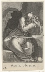 San Arsenio el Grande como ermitaño Sanctus Arsenio (título sobre el objeto) Ermitaños (título de la serie) Sacra eremvs ascetarvm (título de la serie)