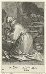 San Elías de Cesarea como ermitaño S. Elias Aegyptius (título sobre objeto) Ermitaños (título de la serie) Sacra eremvs ascetarvm (título de la serie)