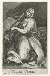Santa Silvia de Roma como hermita Sancta Syluia (título sobre el objeto) Hermitesses (título de la serie) Sacra Eremus Ascetriarum (título de la serie)