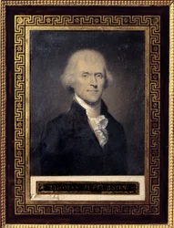 Retrato de Thomas Jefferson (1743-1826) Presidente de los Estados Unidos de 1801 a 1809 - Dibujo de Bouch (siglo XIX), piedra negra, tiza arriba Dim: 0,25 x 0,20m - Malmaison, Musee Du Chateau - Retrato de Thomas Jefferson (1743-1826) - Dibujo de Bouc