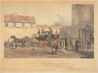 "The Bedford Times" / Esta impresión del Bedford Times Coach, está respetuosamente dedicada / con permiso, a William Henry Whitbread Esq
