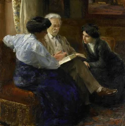 Alphons Marie Antoine Joseph Grandmont (1837-1909), segundo marido de la artista, dando clases a dos niñas italianas
