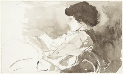 Mujer lectora, de perfil