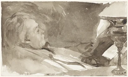 Retrato de Alphons Marie Antoine Joseph Grandmont, leyendo junto a una lámpara