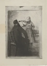 Violín tocando niña y un hombre