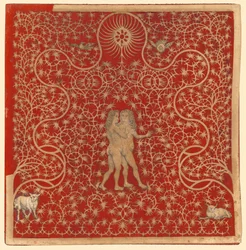 Adán y Eva en el jardín con dos ovejas y dos palomas