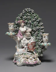 Candelabro con Pastora, fabricante Fábrica de Porcelana de Derby