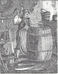Tonelero haciendo un barril (grabado)