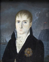 Emperador en la isla de Santa Elena - Retrato del emperador Napoleón I con la cabeza descubierta, vestido de negro, portando la placa de gran águila de la Orden de la Legión de Honor - Retrato de Napoleón Bonaparte en la isla de Santa Elena por Captain