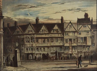 Holborn Bars, comprado y restaurado por Prudential Assurance Co, c.1884 (litografía en color)