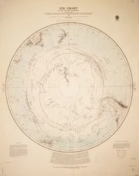 Carta de hielos del hemisferio sur recopilada de los viajes de Cook 1772-5, Bellingshausen 1819-21... y Shackleton 1908-9