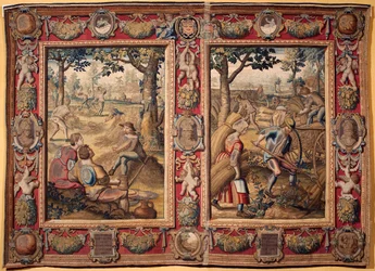 Julio y Agosto: "trabajos agrícolas y cosechas" Tapiz de las manufacturas de Mortlake. Siglo XVII Genes, Musei di Strada Nuova