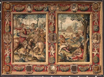 Mes de mayo y junio: "caza y siega de ovejas" Tapiz de las manufacturas de Mortlake. Siglo XVII Genes, Musei di Strada Nuova