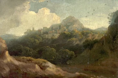 Paisaje montañoso, mañana (óleo sobre madera)