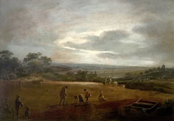 Arar y dibujar judías (óleo sobre lienzo)