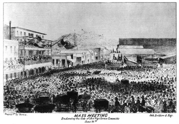 Una reunión masiva fuera de Fort Vigilant, Sacramento, California, 1856