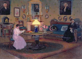 Niña leyendo a su abuela (óleo sobre tabla)