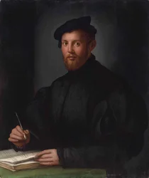 Retrato de un joven de negro con un libro