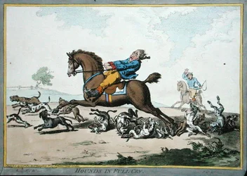 Perros en Plena Caza, grabado por James Gillray publicado por Hannah Humphrey en 1800