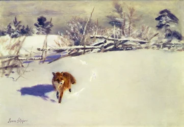 Un zorro en la nieve (óleo sobre lienzo)