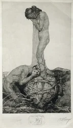 Duelo, 1916 (prueba de grabado en papel)