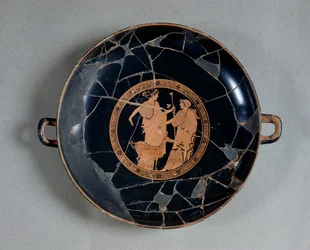 Interior de una copa de figuras rojas del ático que representa a Apolo y Artemisa, c.495-490 a.C.