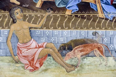 Bulgaria, Montañas de Rila, Monasterio de Rila, primer plano de un fresco en la Iglesia de la Natividad de la Virgen