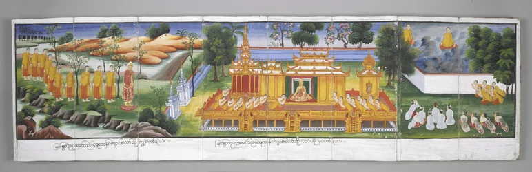 O. 13534, f.30 Escena del palacio, Escenas de la vida de Buda (pergamino)