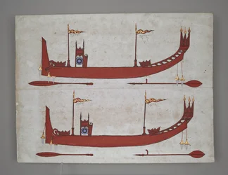 O 14005 Royal Barges and Boats (tinta, color y oro sobre papel)