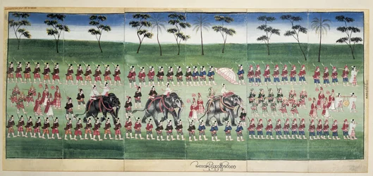 Pintura del Rey Mindom en desfile, Myanmar