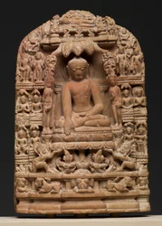 Placa que representa episodios de la vida de Shakyamuni Buddha
